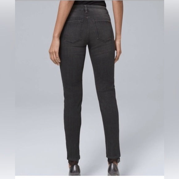 WHBM The Skinny Ankle Lace Hem Black Wash Denim Jeans in Size 12 - Picture 3 of 10